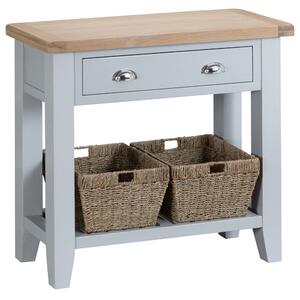 Suffolk Grey Painted Oak Console Table with Wicker Baskets
