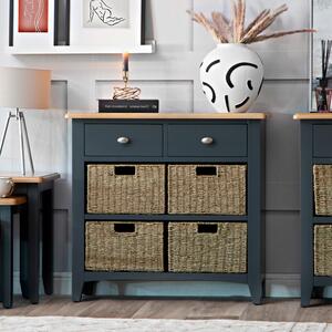 Gloucester Midnight Grey Painted 2 Drawer 4 Wicker Basket Cabinet