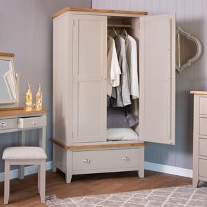 Chester Stone Painted Oak 2 Door Wardrobe with Drawer