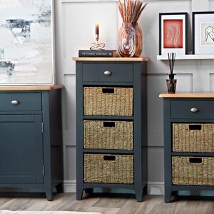Gloucester Midnight Grey Painted 1 Drawer 3 Wicker Basket Cabinet