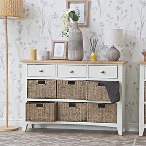 Gloucester White Painted 3 Drawer 6 Wicker Basket Cabinet