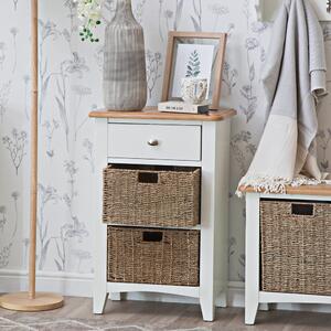 Gloucester White Painted 1 Drawer 2 Wicker Basket Cabinet