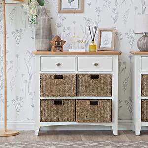 Gloucester White Painted 2 Drawer 4 Wicker Basket Cabinet