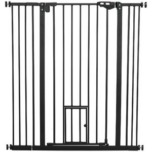 PawHut Extra Tall Pet Gate, Indoor Dog Safety Gate, with Cat Flap, Auto Close, 74-101cm Wide - Black