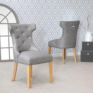 Tollesbury Light Grey Winged Button Back Dining Chair With Metal Ring