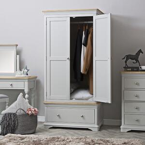 Ashbourne Grey Painted 2 Door Wardrobe with Drawer