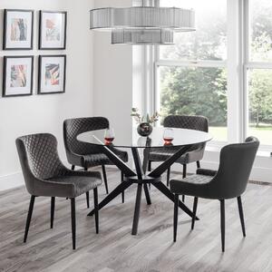 Hayden 4 Seater Round Dining Table, Glass Clear/Black