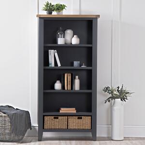 Suffolk Midnight Grey Painted Oak Large Bookcase with Wicker Baskets