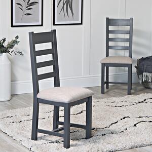 Suffolk Midnight Grey Painted Oak Ladderback Chair With Fabric Seat