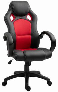 HOMCOM High-Back Gaming Chair Swivel Home Office Computer Racing Gamer Desk Chair Faux Leather with Wheels, Black Red
