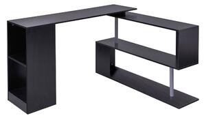HOMCOM 360 Degree Rotating Corner Desk Storage Shelf Combo Laptop Workstation Wood L Shaped Table Home Office - Black