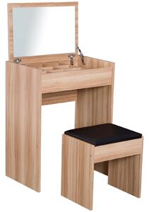 HOMCOM Dressing Table Set Padded Stool Dresser with Flip-up Mirror Multi-purpose - Wood Grain