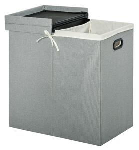 HOMCOM Linen Folding Laundry Basket, Hamper Bin with 2 Sections, Lid and Removable Liner and Handles, 115L Storage Capacity, Grey