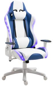 Vinsetto LED Light Racing Chair Ergonomic PU Leather Thick Padding High Back w/ Removable Pillows Adjustable Height 5 Wheels 360° Swivel White Blue