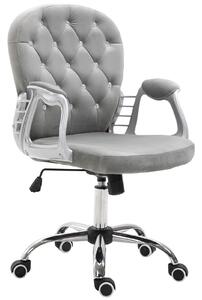 Vinsetto Office Chair Ergonomic 360° Swivel Diamante Tufted Home Work Velour Padded Base 5 Castor Wheels Grey