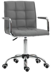 Vinsetto Mid Back PU Leather Office Desk Chair Swivel Computer Salon Stool with Arm, Wheels, Height Adjustable, Grey