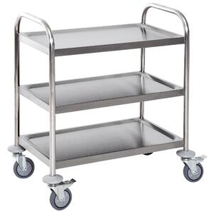 HOMCOM Stainless Steel 3 Tier Rolling Kitchen Service Cart Catering Storage Trolley Island Utility with Locking Wheels for Hotels Restaurants