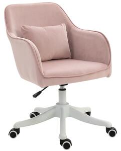 Vinsetto Velvet-Feel Tub Office Chair w/ Massage Pillow Wheels Adjustable Height Ergonomic Padding Luxe Home Style Seat Pink