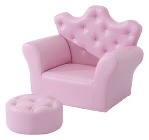 HOMCOM PU Leather Kids Set:1 x Armchair, 1x Stool-Pink