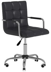 HOMCOM Mid Back PU Leather Home Office Desk Chair Swivel Computer Salon Stool with Arm, Wheels, Height Adjustable, Black