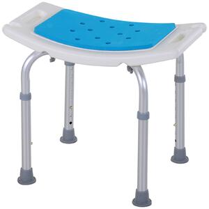 HOMCOM 6-Level Height Adjustable Aluminium Bath Room Stool Chair Shower Non-Slip Design w/ Padded Seat Drainiage Holes Foot Pad - Blue