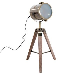 HOMCOM Vintage Tripod Table Desk Lamp Bedside Light Spotlight Brass Antique Searchlight Wooden Base