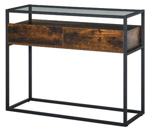 HOMCOM Entryway Console Table Desk with Drawers, Toughened Glass Shelf, 3D Wood Grain