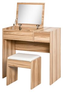 HOMCOM Chipboard Dressing Table Set Cushioned Stool Flip-up Mirror Drawer Wood Grain Colour