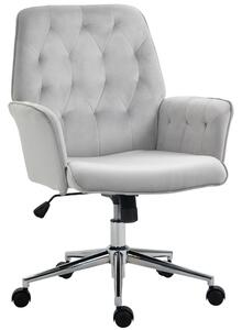 Vinsetto Velvet-Feel Fabric Office Swivel Chair Mid Back Computer Desk Chair with Adjustable Seat, Arm - Light Grey