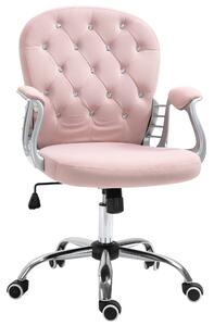 Vinsetto Office Chair Ergonomic 360° Swivel Diamante Tufted Home Work Velour Padded Base 5 Castor Wheels Pink