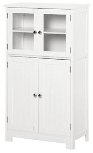 Kleankin Organiser Bathroom Cabinet, Tempered Glass Doors, Adjustable Shelf, Free Standing, White