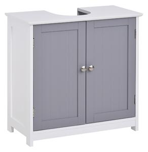 Kleankin Vanity Unit Under Sink Bathroom Storage Cabinet w/ Adjustable Shelf Handles Drain Hole Cabinet Space Saver Organizer 60x60cm - White & Grey