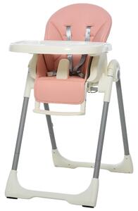 HOMCOM Foldable Baby High Chair Convertible to Toddler Chair Height Adjustable with Removable Tray 5-Point Harness Mobile with Wheels Pink