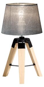 HOMCOM Tripod Table Lamp: Wooden Base, Grey Shade, E27 Bulb Compatible for Desk or End Table