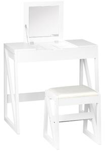 HOMCOM Dressing Table Set with Flip Top Mirror and Cushioned Stool, Makeup Vanity Table Writing Desk with Storage Grids for Bedroom, White