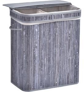 HOMCOM Laundry Locker: Dual-Compartment Wooden Basket with Lid, Removable Liner & Handles, Grey
