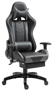 HOMCOM High-Back Gaming Chair Swivel Home Office Computer Racing Gamer Desk Chair Faux Leather with Footrest, Wheels, Black Grey