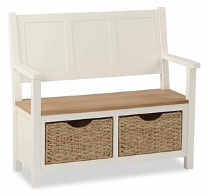 Daymer Cream Painted Monks Bench With Baskets | Oak