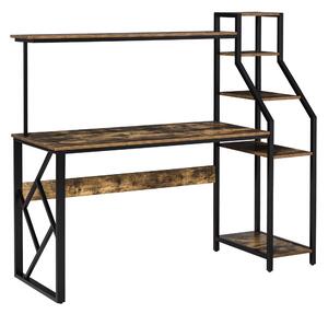 HOMCOM Computer Desk with Shelves Home Office Study Table with 6 Tier Storage Industrial Workstation for Small Spaces Rustic Brown