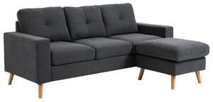 HOMCOM 3-Seater L-Shaped Linen-Look Sofa w/ Wood Frame Legs Sponge Seat Back Cushions Armrest Tufting Home Comfort Living Room Dark Grey