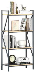 HOMCOM Industrial 4-Tier Bookcase Storage Organizer, Display Rack Open Floor Standing Shelving Unit with Metal Frame for Home Office Study, Blue