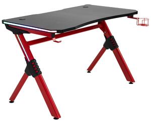 HOMCOM Gaming Desk with RGB LED Lights Racing Style Gaming Table with Cup Holder, Cable Management, Red