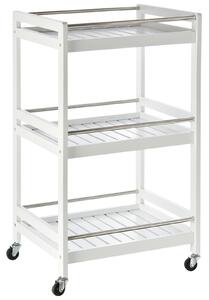 HOMCOM 3-Tier Home Trolley Kitchen Storage w/ Steel Bars 4 Wheels Rolling Unit Organiser Living Room White