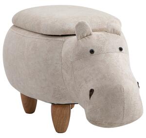 HOMCOM Hippo Storage Stool Cute Decoration Footrest Wood Frame Legs with Padding Lid Ottoman Animal Furniture Cream 36 x 65cm Aosom UK