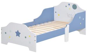 HOMCOM Kids Toddler Wooden Bed Round Edged with Guardrails Stars Image 143 x 74 x 59 cm Blue
