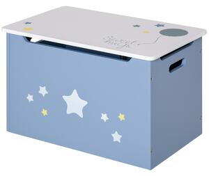 HOMCOM Wooden Kids Children Toy Box Storage Chest Organizer Safety Hinge Air Vents Side Handle Playroom Furniture Blue