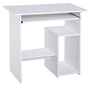 HOMCOM Compact Small Computer Table Wooden Desk Keyboard Tray Storage Shelf Modern Corner Table Home Office White