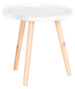 HOMCOM Flower Eteched Side Table w/Saucer Top Wood Legs Living Room Bedroom Furniture Coffee End Table Display Decoration Elegant - White