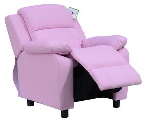 HOMCOM Kids Children Recliner Lounger Armchair Games Chair Sofa Seat PU Leather Look w/ Storage Space on Arms (Pink)