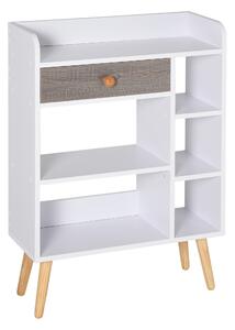HOMCOM Multi-Shelf Modern Bookcase Freestanding Storage w/ Drawer 6 Shelves Wood Legs Home Office Display Furniture Stylish White Grey